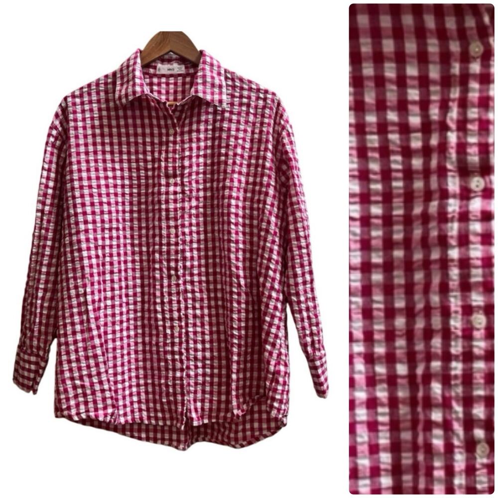 Mango MNG Gingham Oversized Button Top Large Americana Western